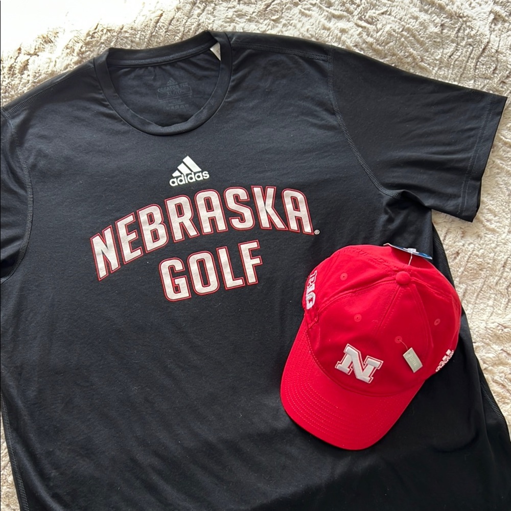 Adidas Nebraska Golf T-Shirt and Cap Set